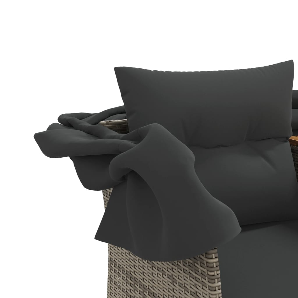 Garden Sofa 2-Seater with Roof and Stools Grey Poly Rattan