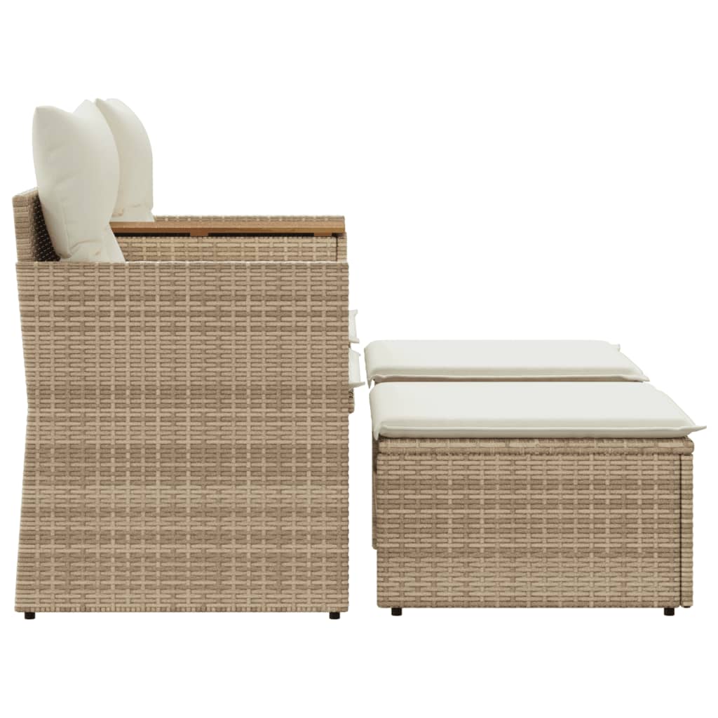 Garden Sofa 2-Seater with Stools Beige Poly Rattan