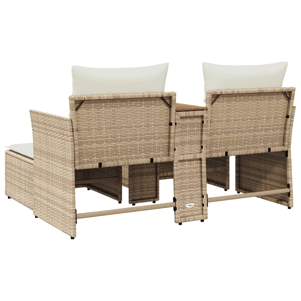 Garden Sofa 2-Seater with Stools Beige Poly Rattan