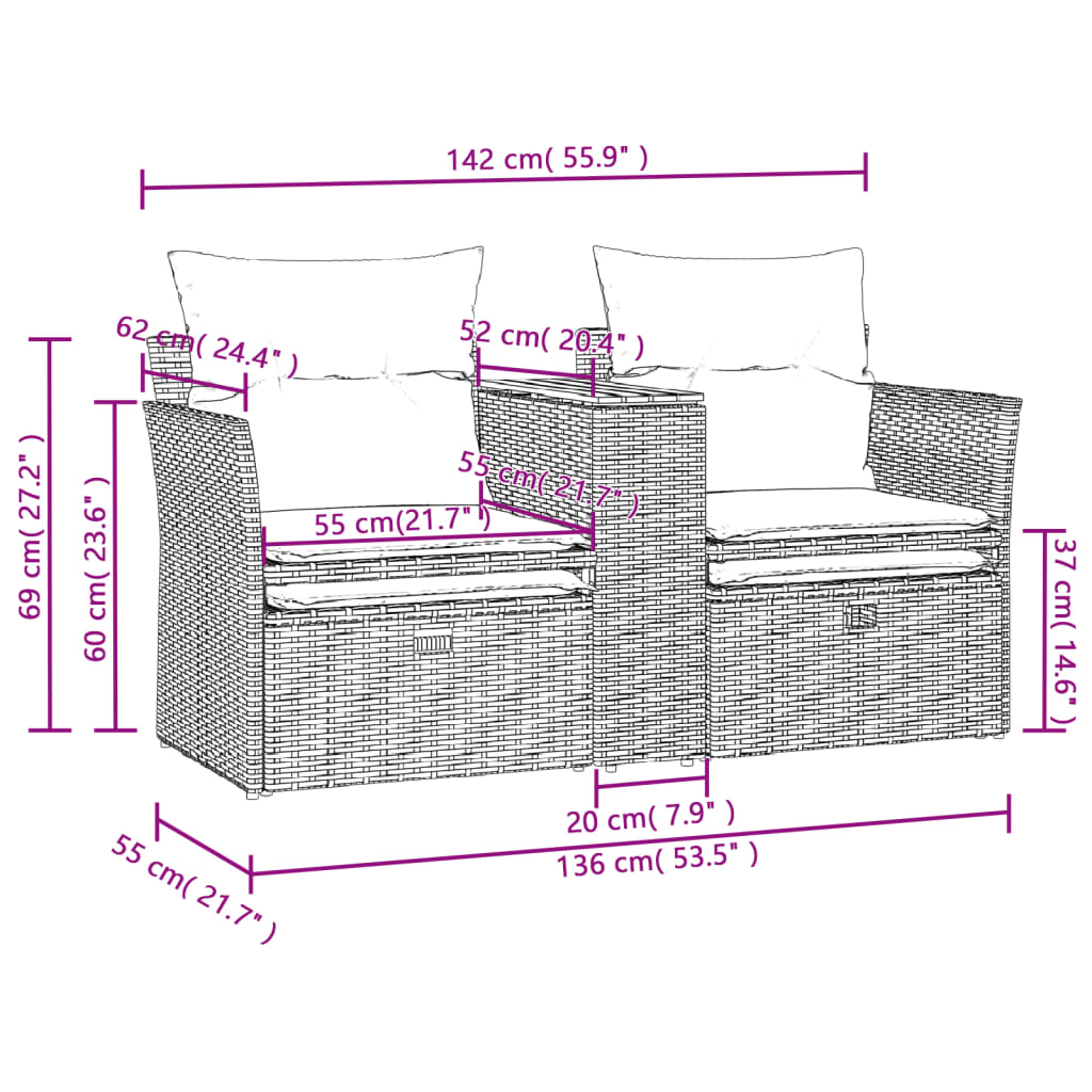 Garden Sofa 2-Seater with Stools Beige Poly Rattan