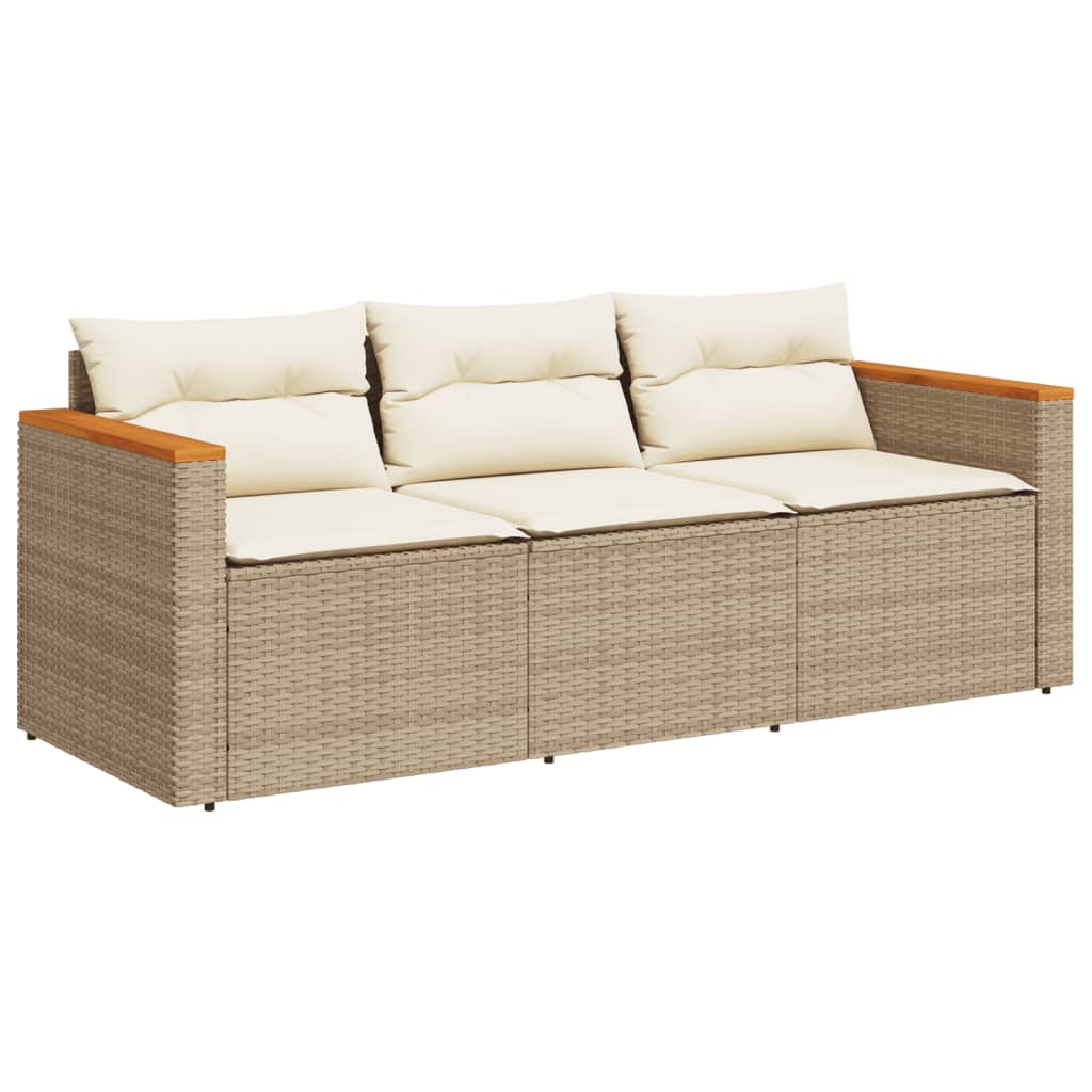 Garden Sofa with Cushions 3-Seater Beige Poly Rattan