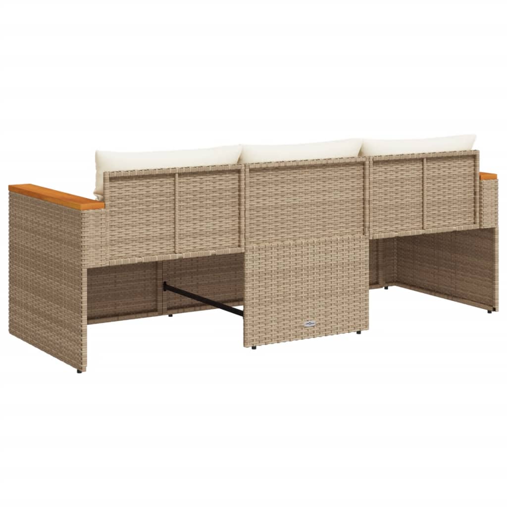 Garden Sofa with Cushions 3-Seater Beige Poly Rattan