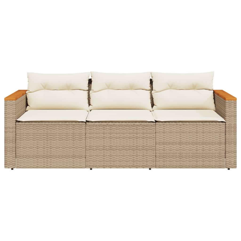 Garden Sofa with Cushions 3-Seater Beige Poly Rattan