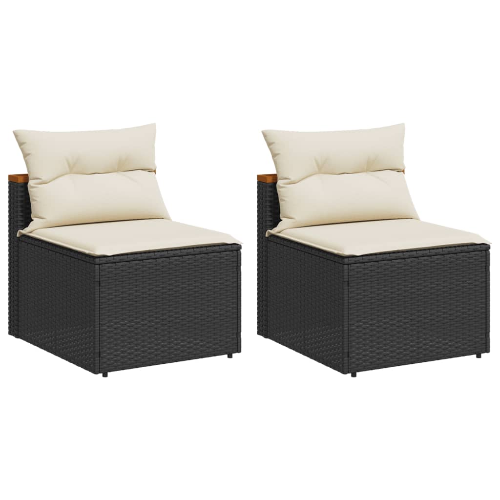 Garden sofas without armrests with cushions 2 pieces black poly rattan