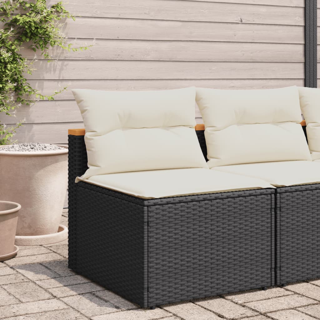 Garden sofas without armrests with cushions 2 pieces black poly rattan
