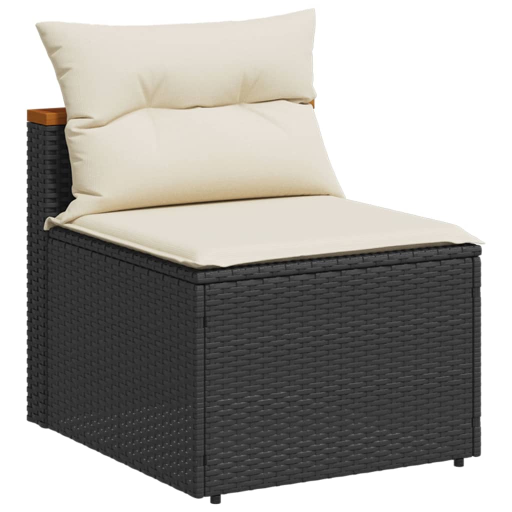 Garden sofas without armrests with cushions 2 pieces black poly rattan