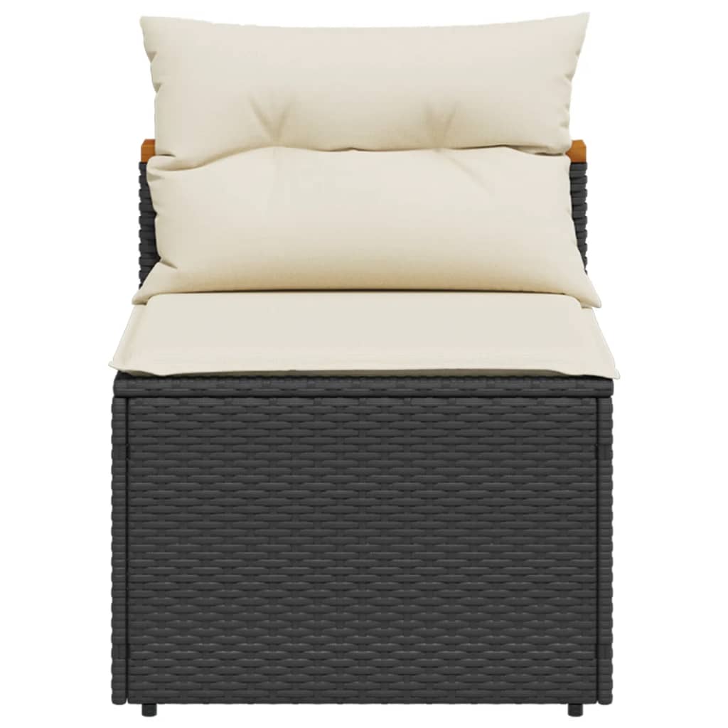 Garden sofas without armrests with cushions 2 pieces black poly rattan