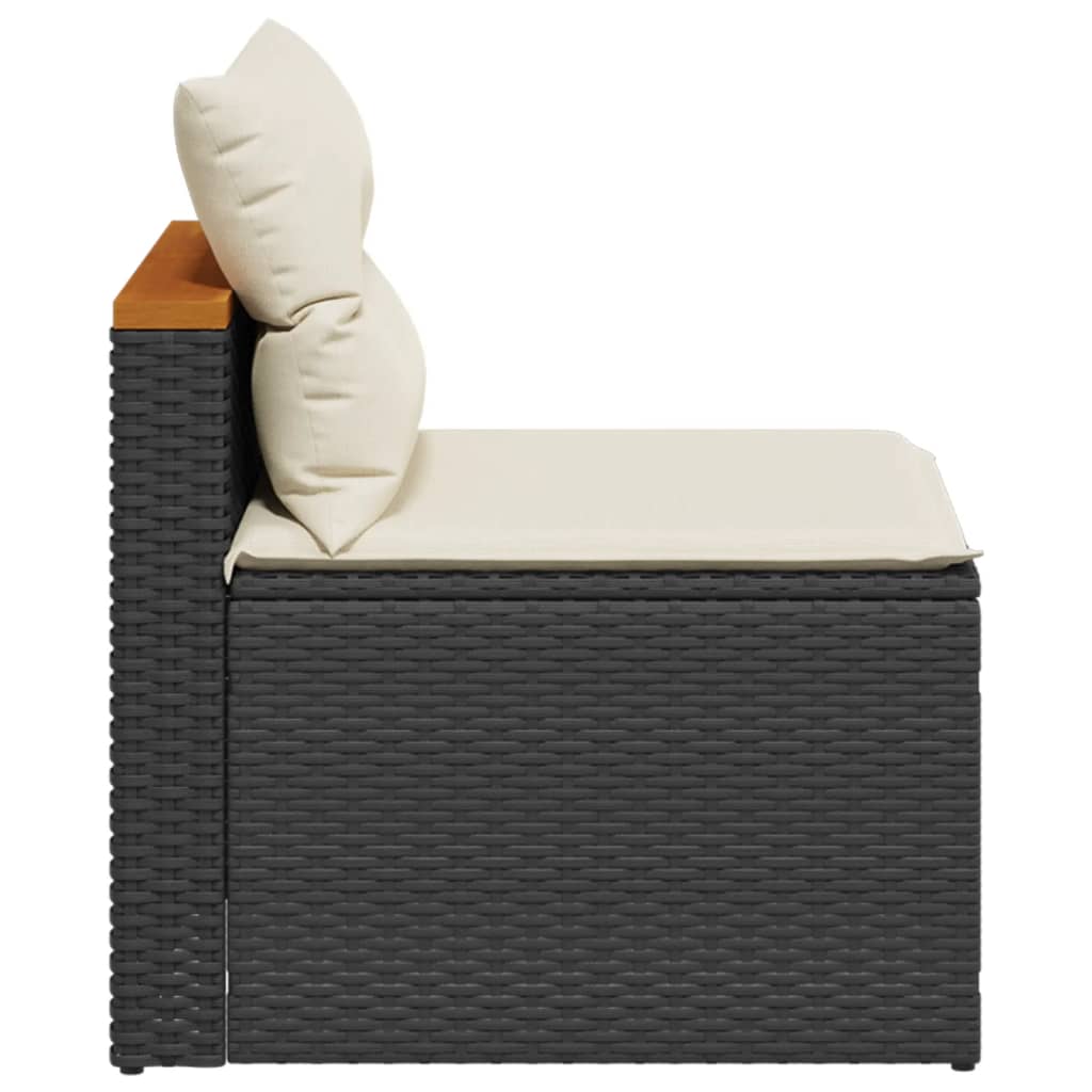 Garden sofas without armrests with cushions 2 pieces black poly rattan
