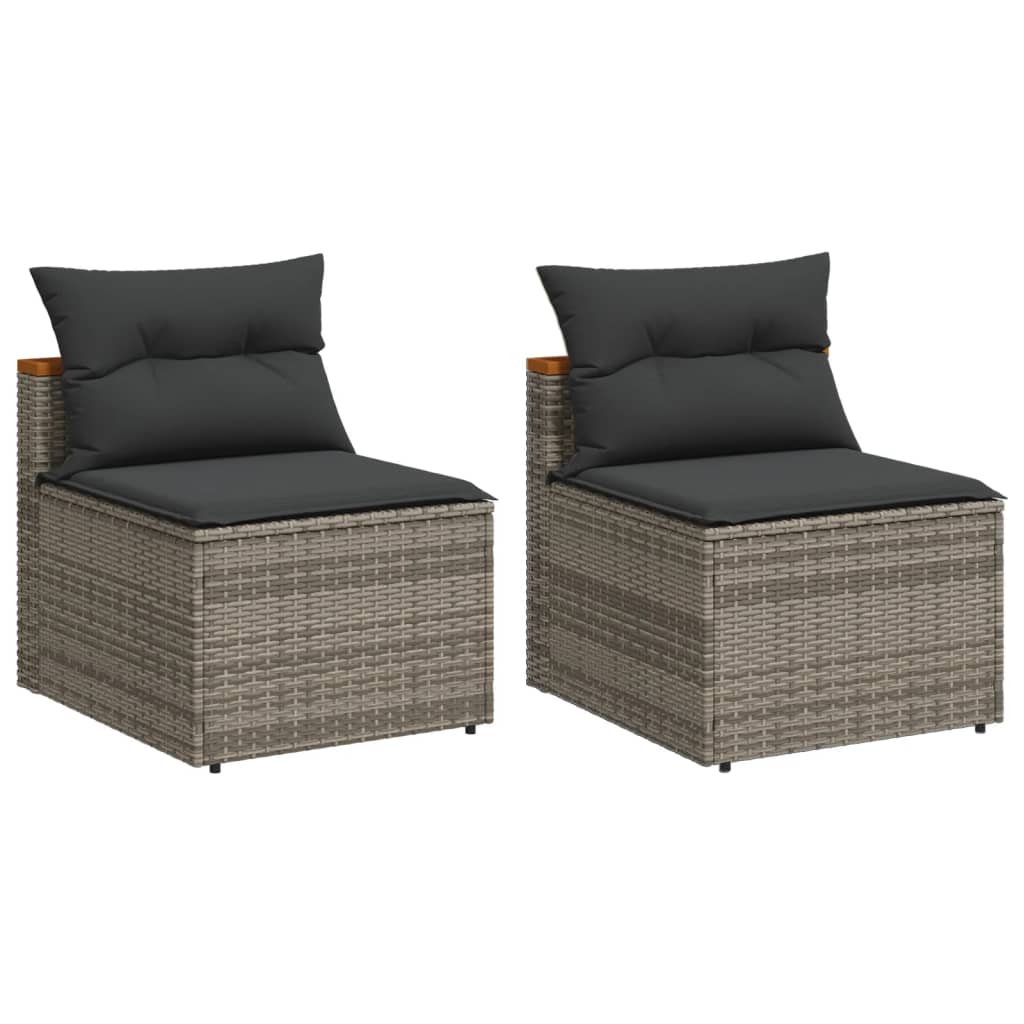 Garden sofas without armrests with cushions 2 pcs. Grey Poly Rattan