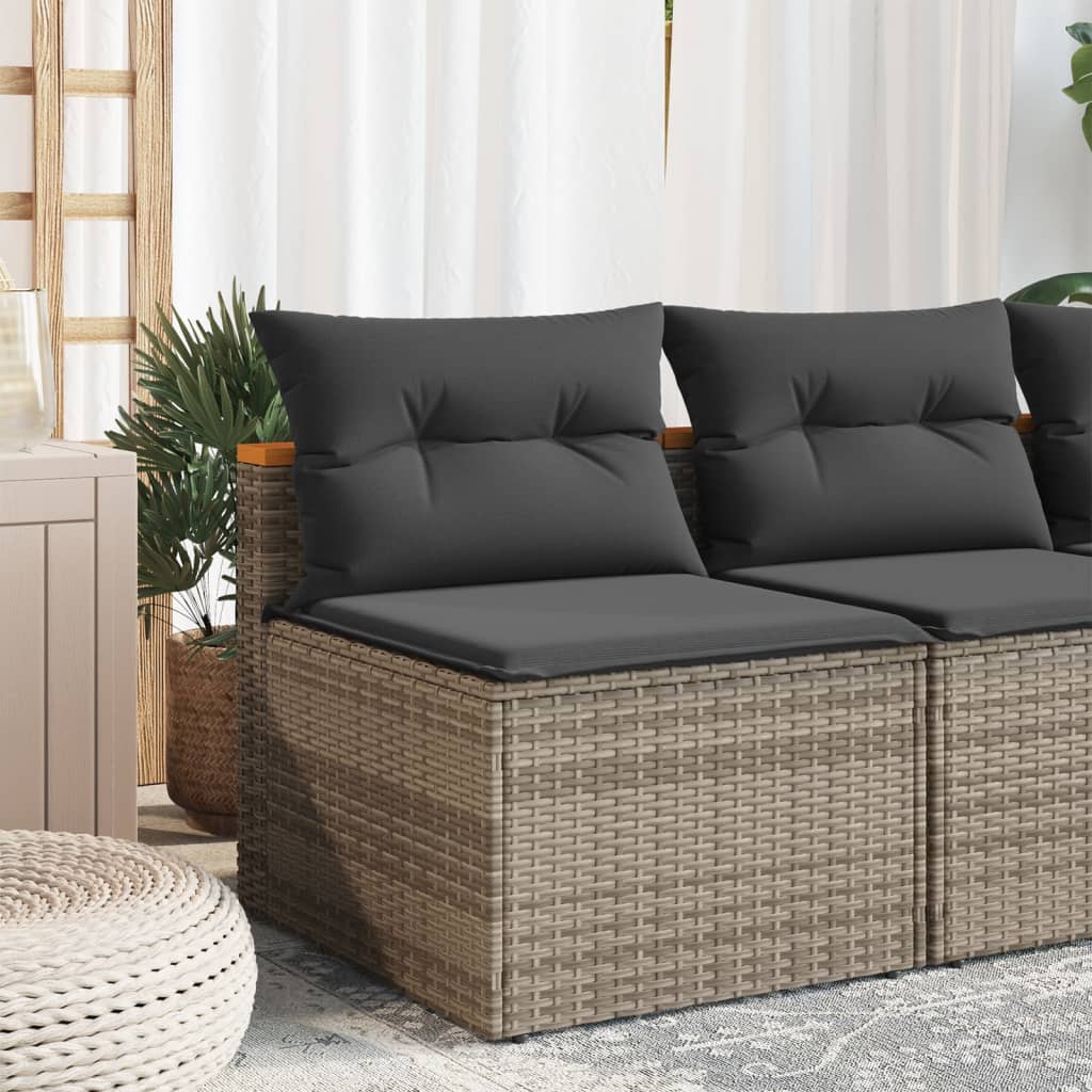 Garden sofas without armrests with cushions 2 pcs. Grey Poly Rattan