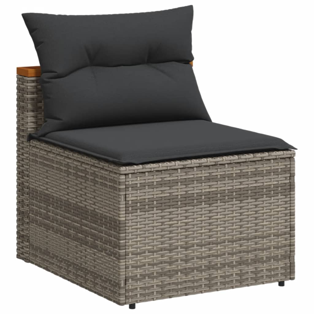 Garden sofas without armrests with cushions 2 pcs. Grey Poly Rattan