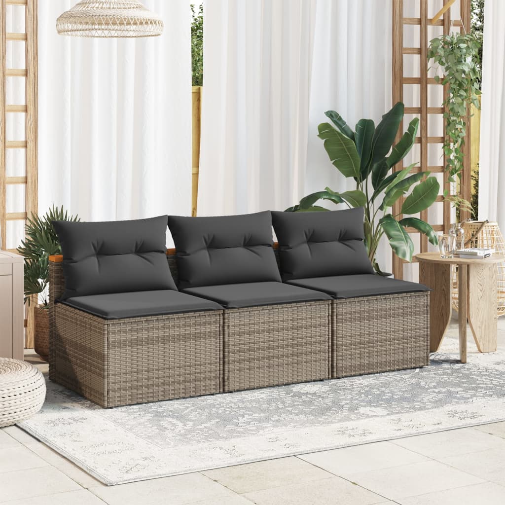 Garden sofas without armrests with cushions 2 pcs. Grey Poly Rattan