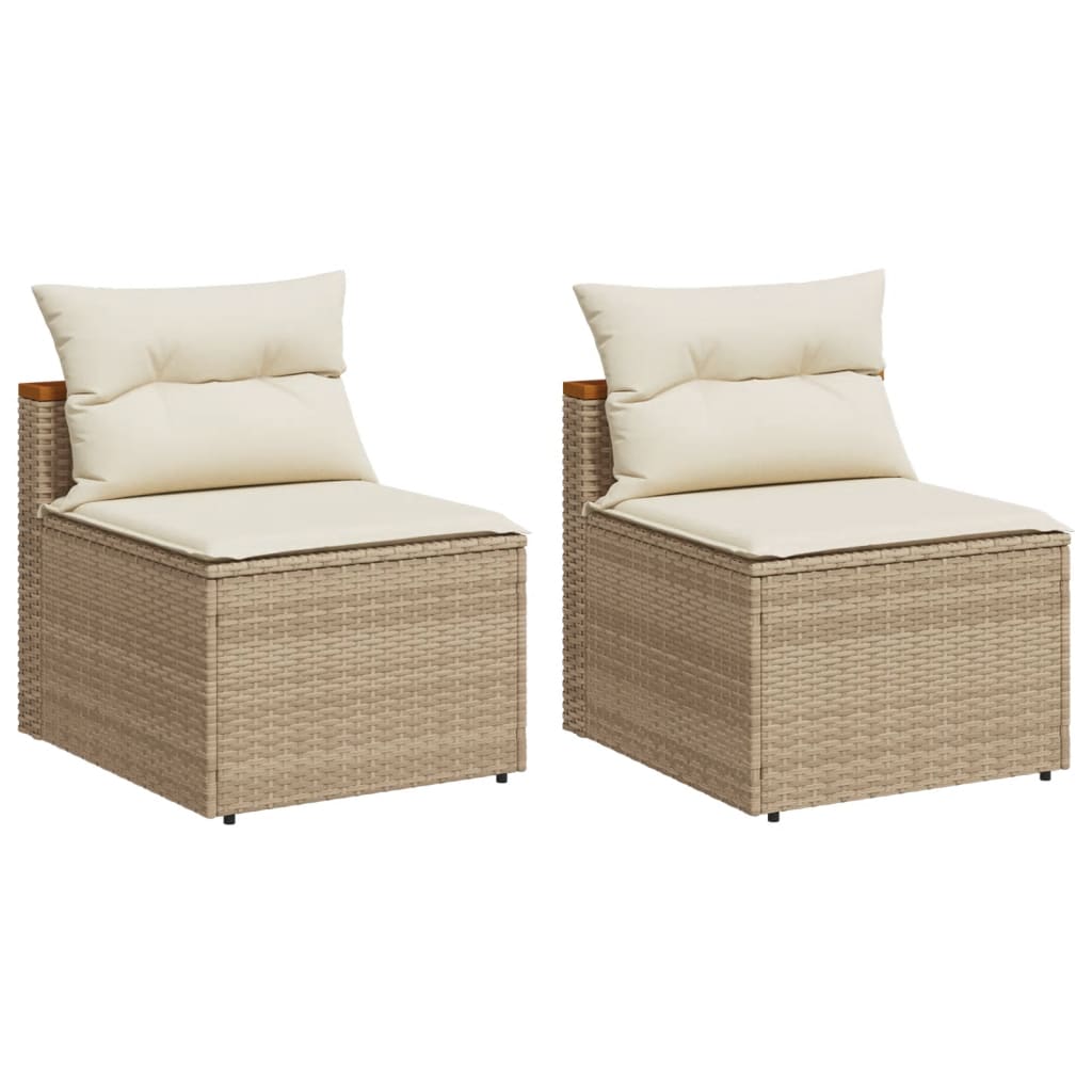 Garden sofas without armrests with cushions 2 pcs. Beige Poly Rattan