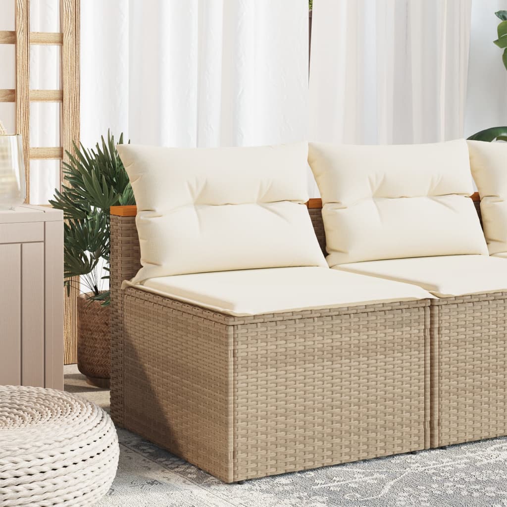 Garden sofas without armrests with cushions 2 pcs. Beige Poly Rattan