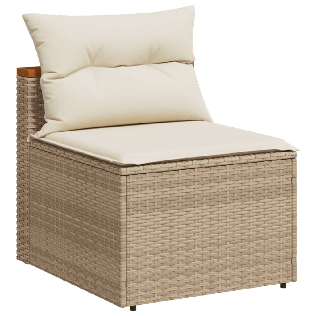 Garden sofas without armrests with cushions 2 pcs. Beige Poly Rattan