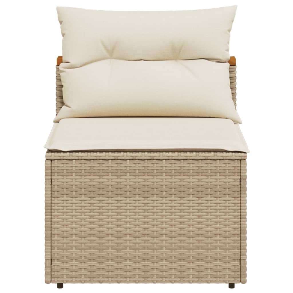 Garden sofas without armrests with cushions 2 pcs. Beige Poly Rattan