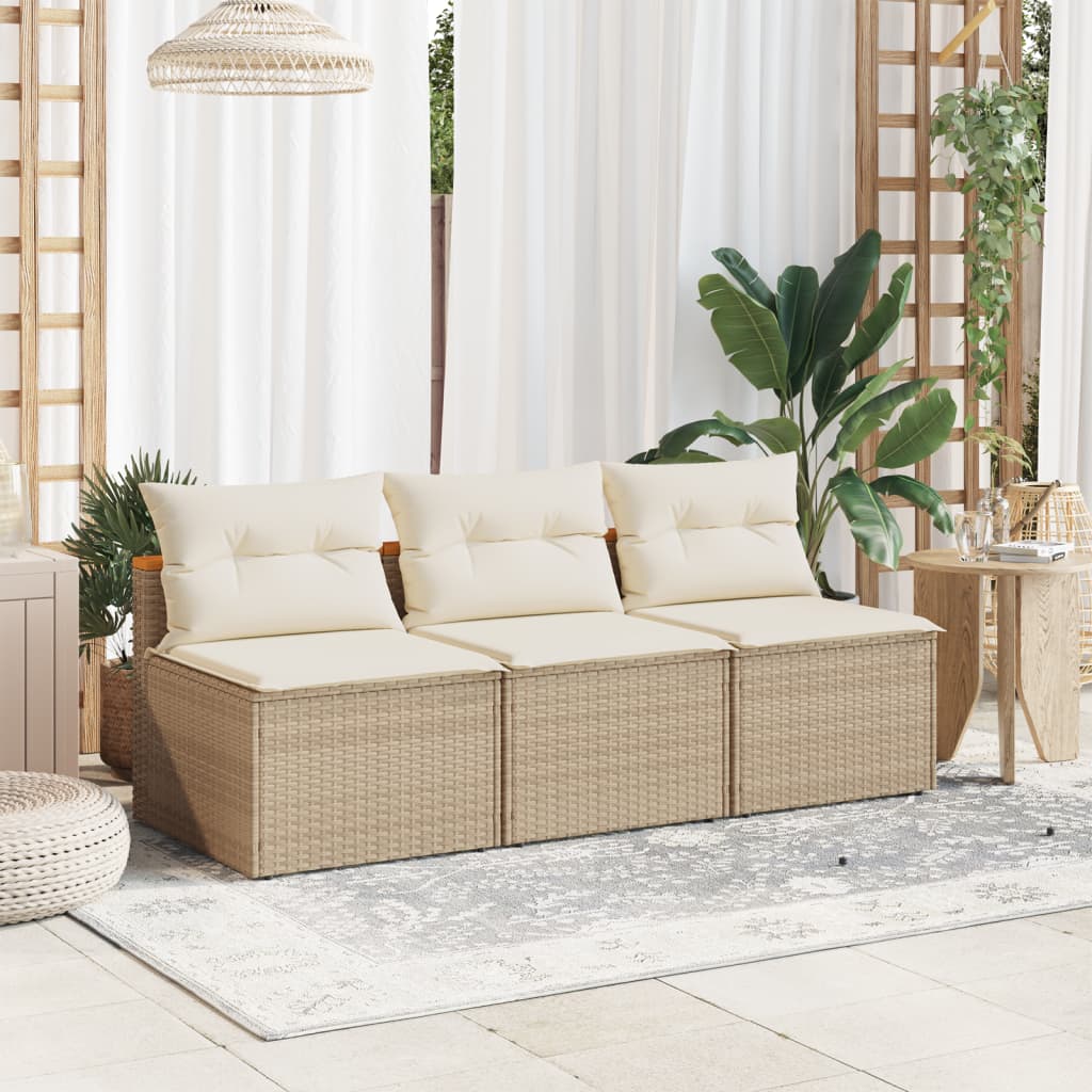Garden sofas without armrests with cushions 2 pcs. Beige Poly Rattan