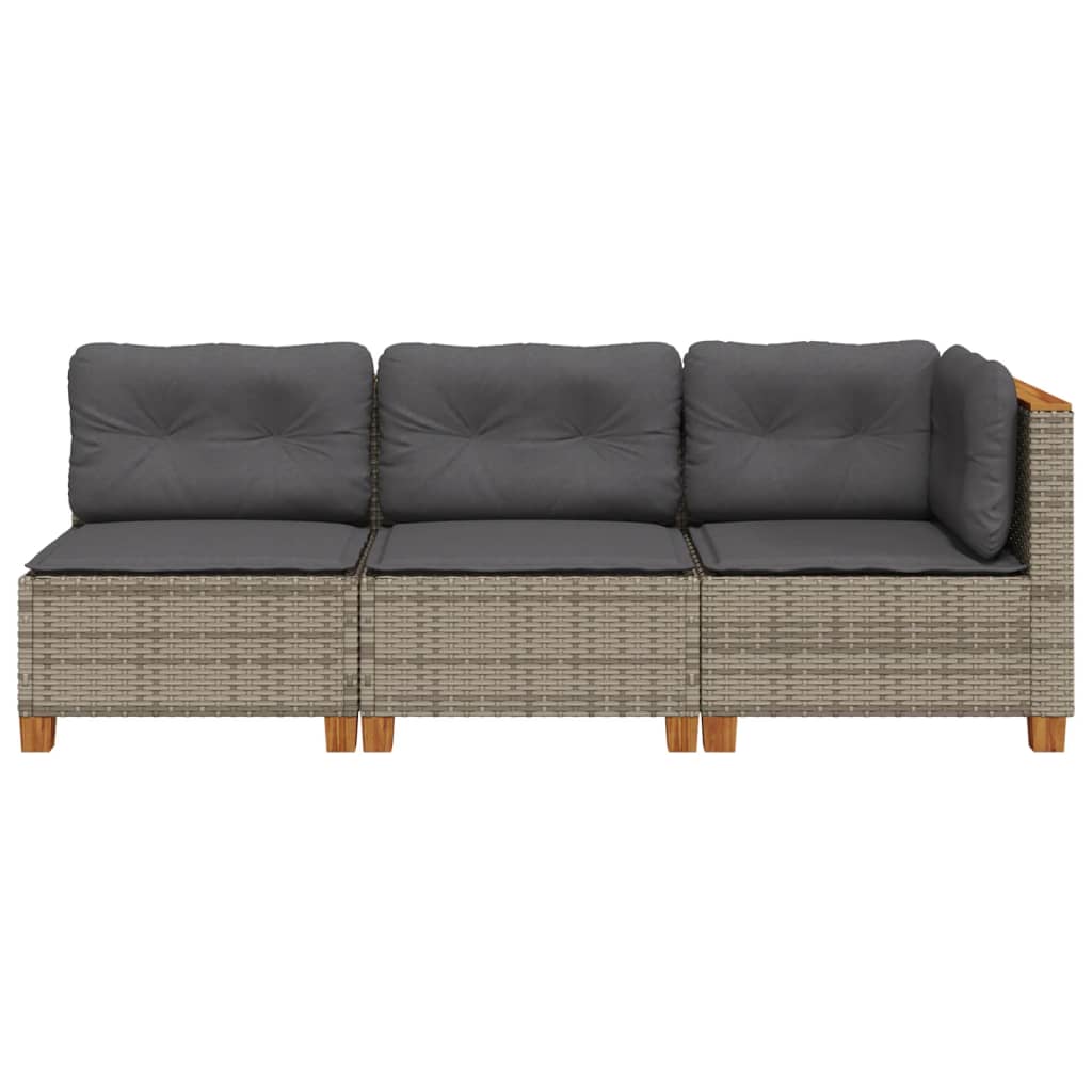 Garden Sofa with Cushions 3-Seater Grey Poly Rattan