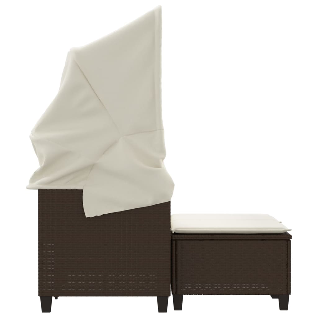 Garden Sofa 2-Seater with Roof and Stools Brown Poly Rattan