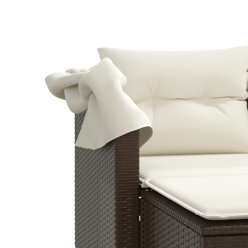 Garden Sofa 2-Seater with Roof and Stools Brown Poly Rattan
