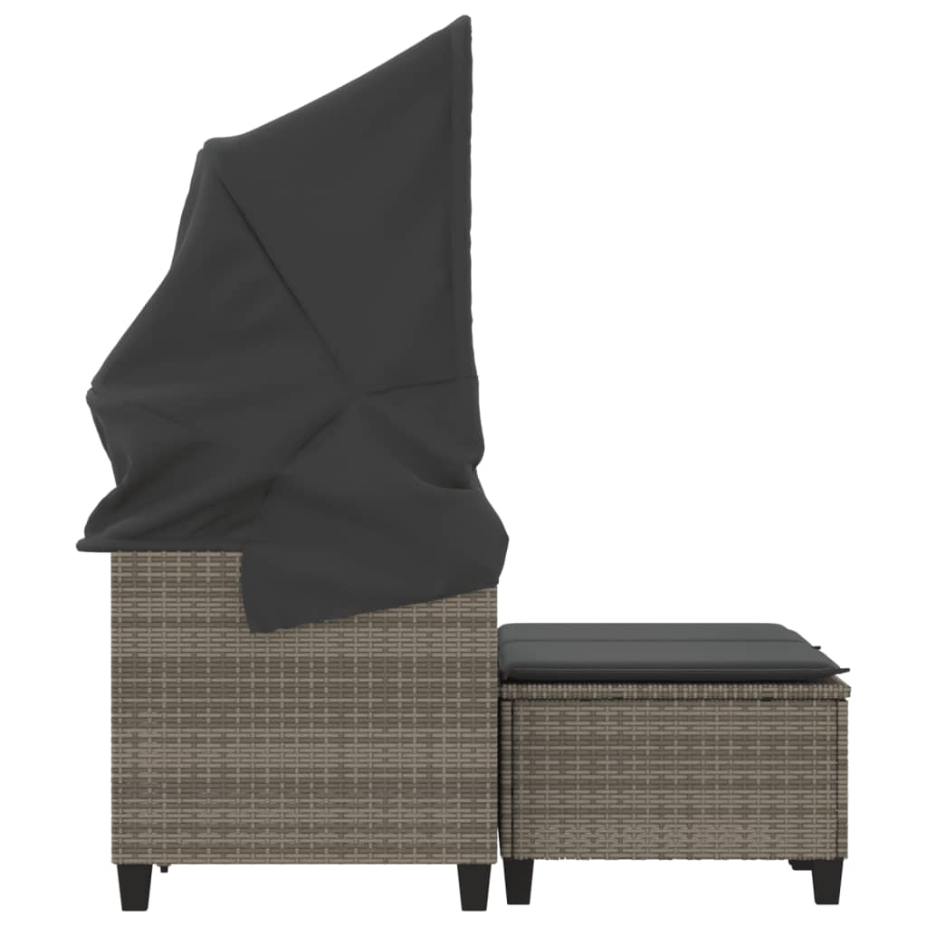Garden Sofa 2-Seater with Roof and Stools Grey Poly Rattan