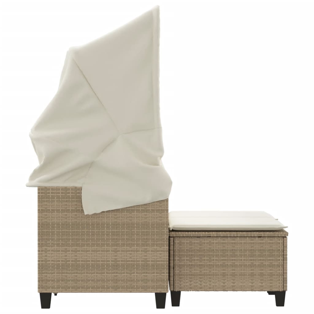 Garden Sofa 2-Seater with Roof and Stools Beige Poly Rattan