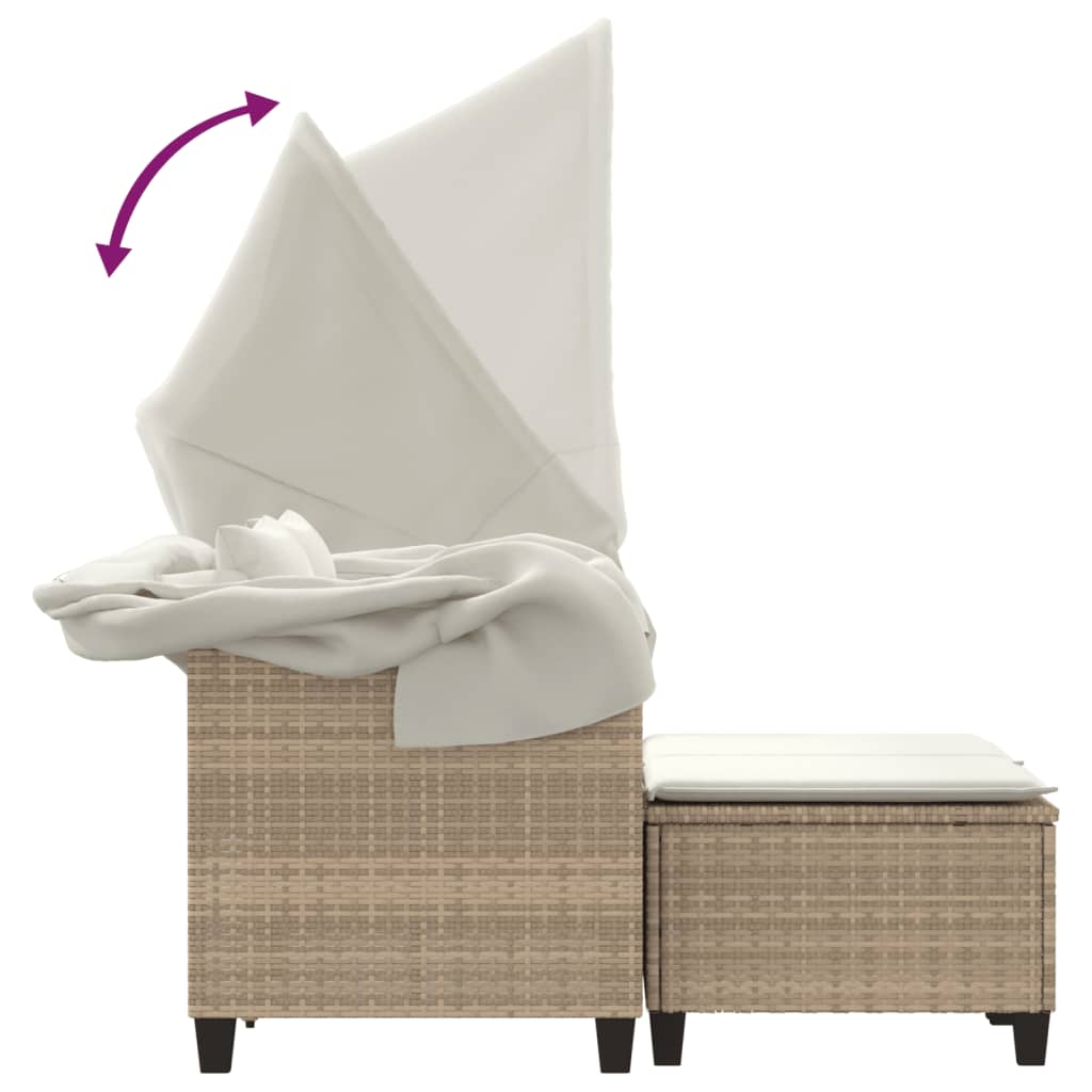 Garden Sofa 2-Seater with Roof and Stools Beige Poly Rattan