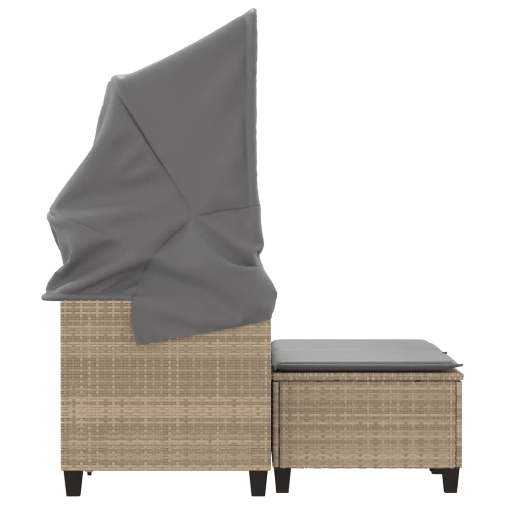 Garden Sofa 2-Seater with Roof and Stools Beige Poly Rattan