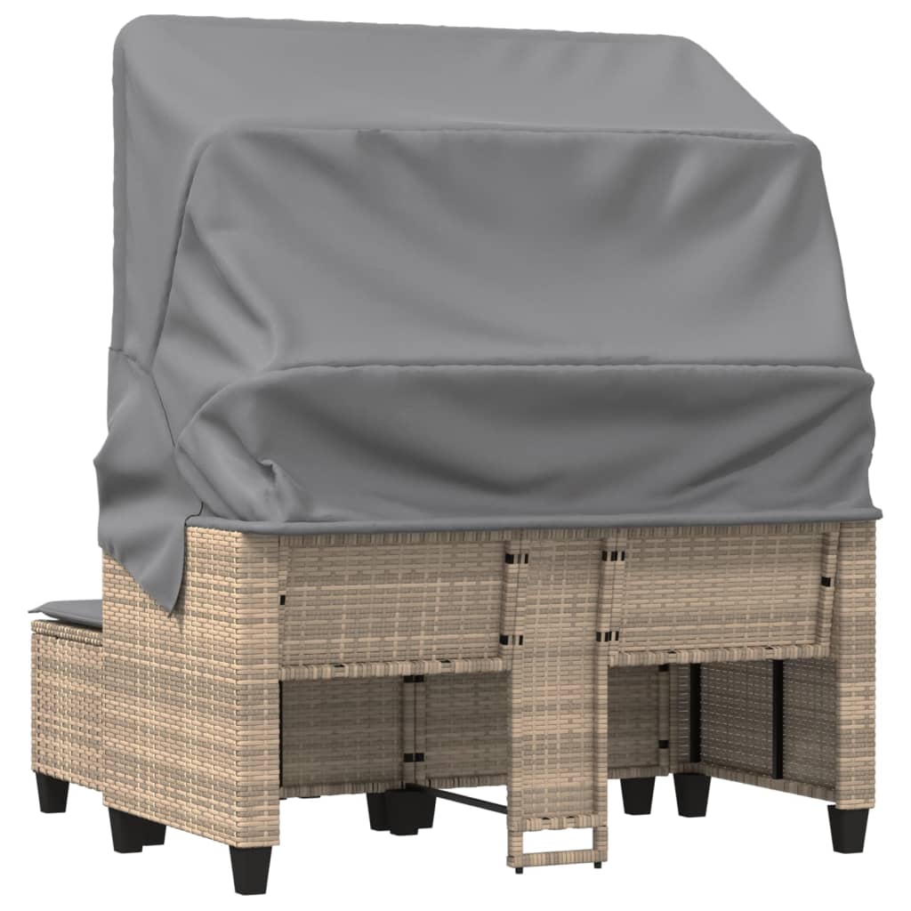 Garden Sofa 2-Seater with Roof and Stools Beige Poly Rattan