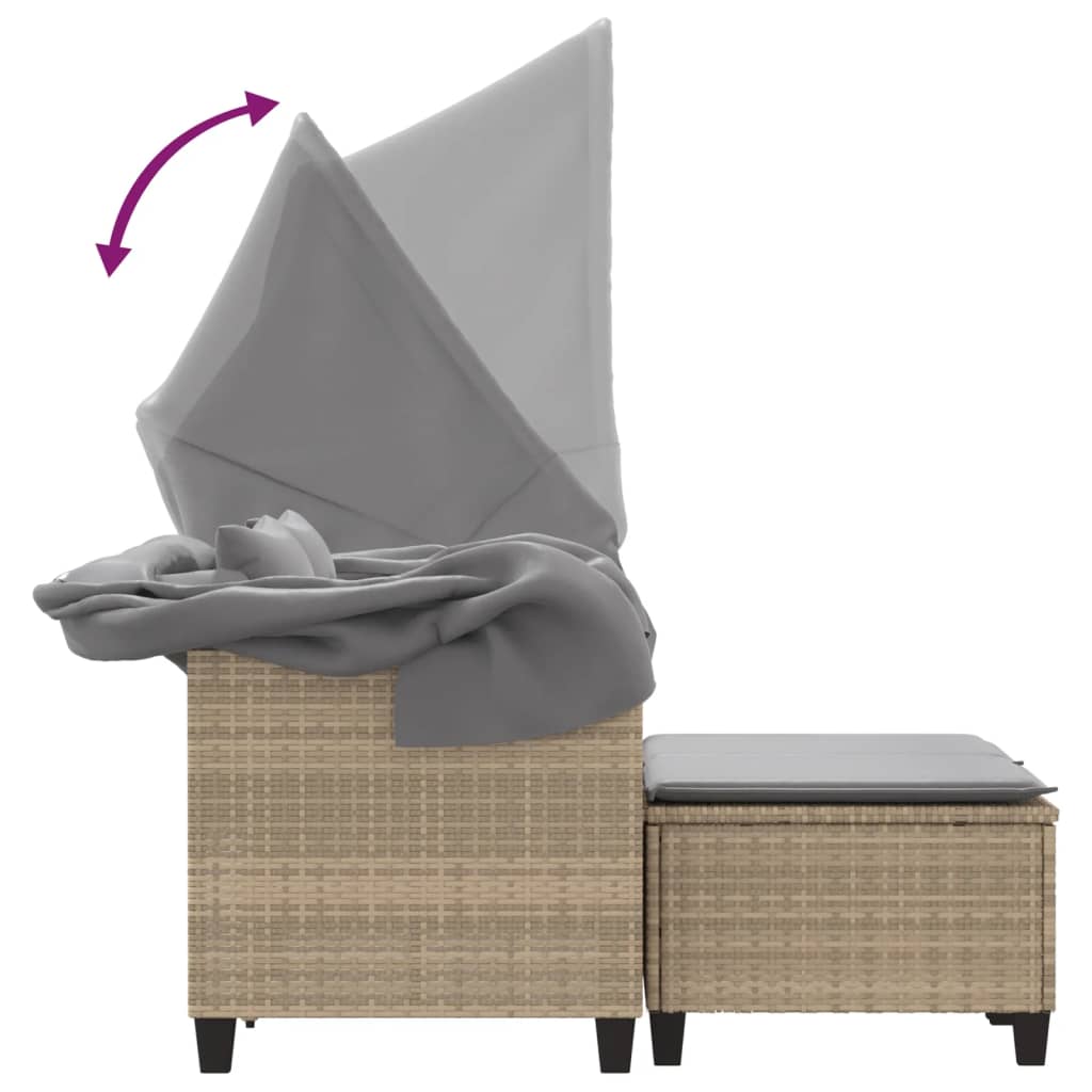 Garden Sofa 2-Seater with Roof and Stools Beige Poly Rattan