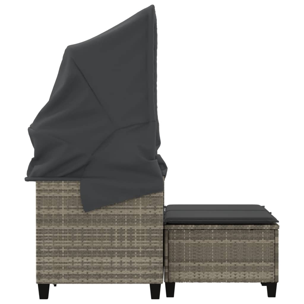 Garden Sofa 2-Seater with Roof and Stools Light Grey Poly Rattan