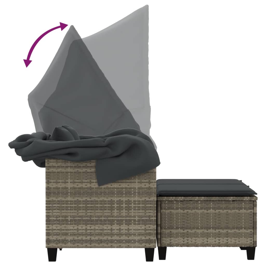 Garden Sofa 2-Seater with Roof and Stools Light Grey Poly Rattan