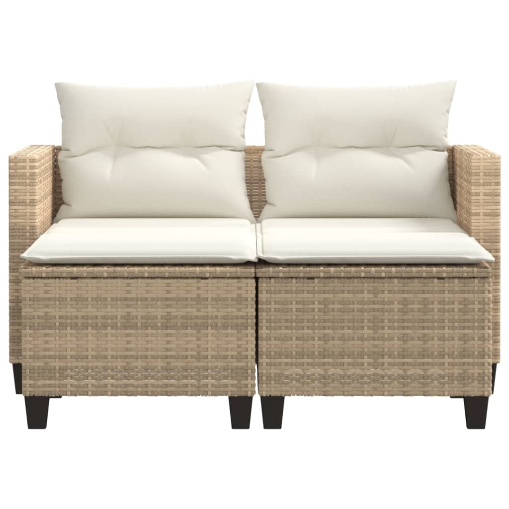 Garden Sofa 2-Seater with Stools Beige Poly Rattan