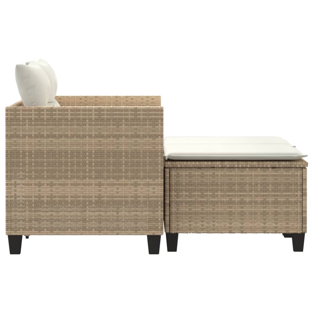 Garden Sofa 2-Seater with Stools Beige Poly Rattan
