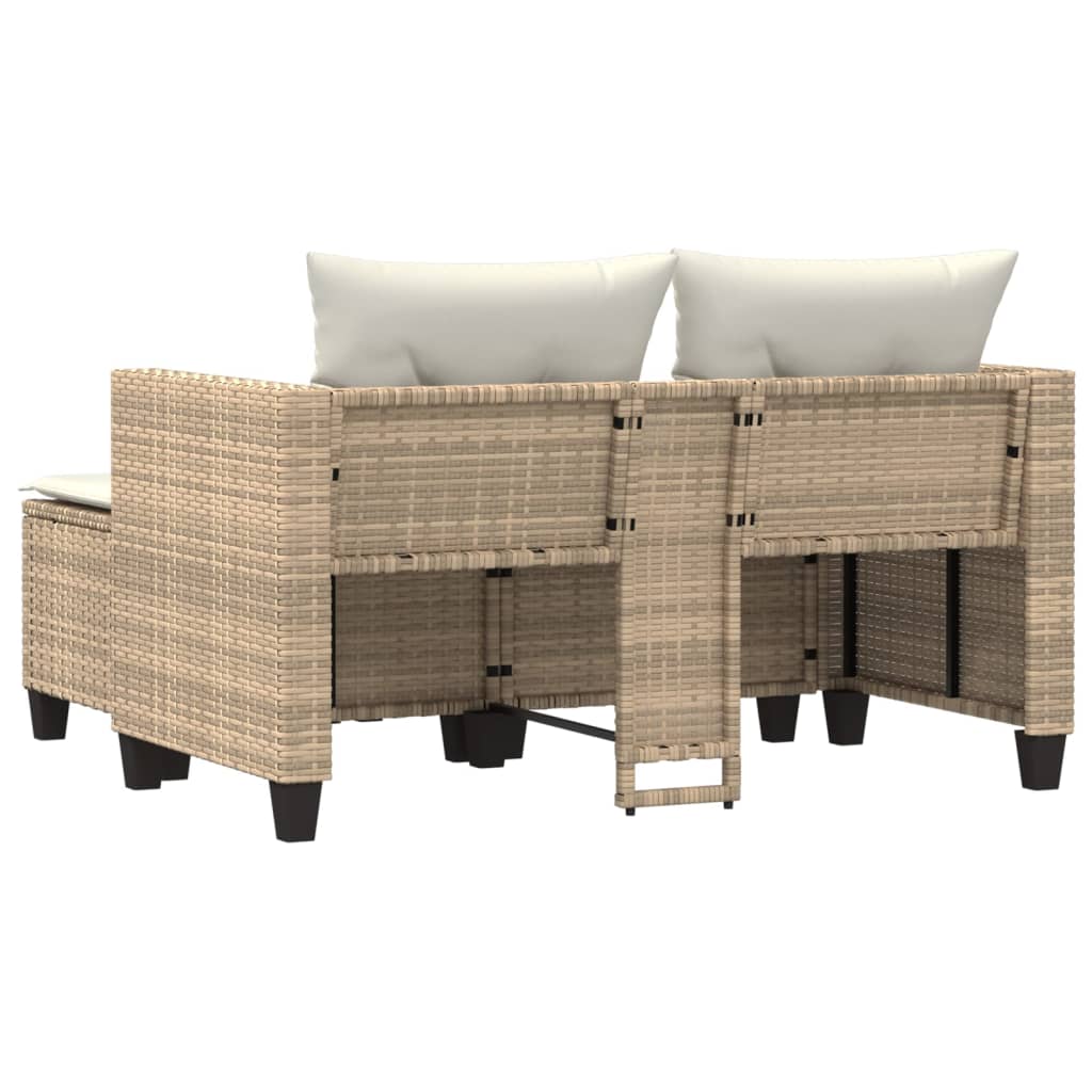 Garden Sofa 2-Seater with Stools Beige Poly Rattan