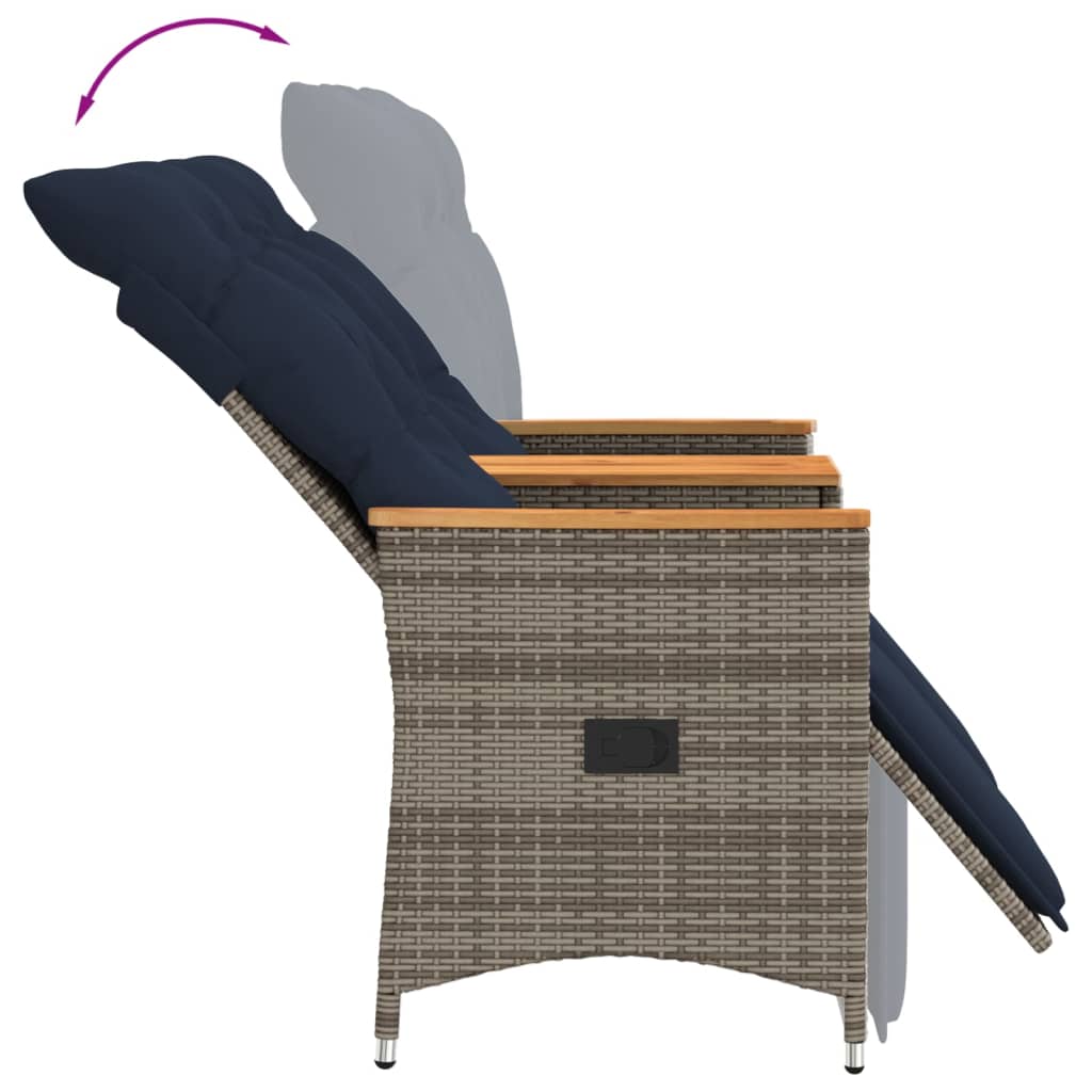 Gartensofa Verstellbar 2-Sitzer mit Tisch Grau Poly Rattan