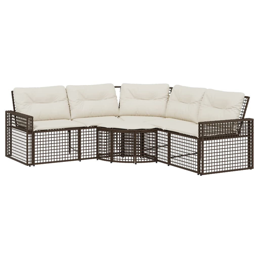 L-shaped garden sofa with cushions and footstool brown poly rattan