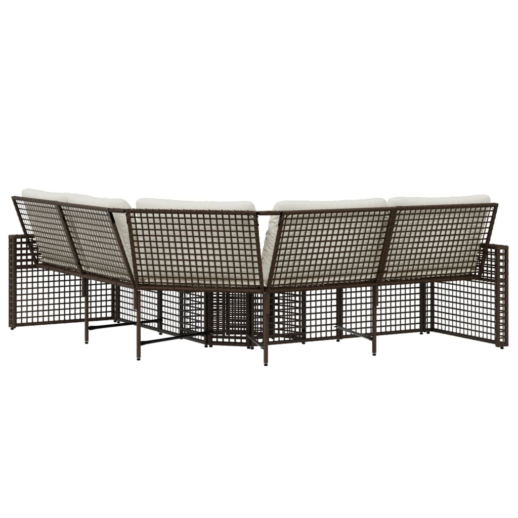 L-shaped garden sofa with cushions and footstool brown poly rattan