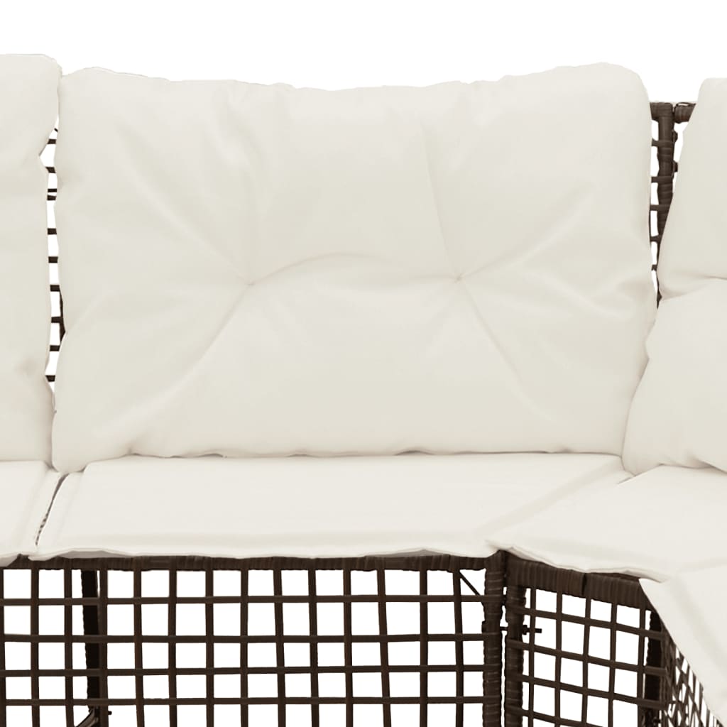 L-shaped garden sofa with cushions and footstool brown poly rattan