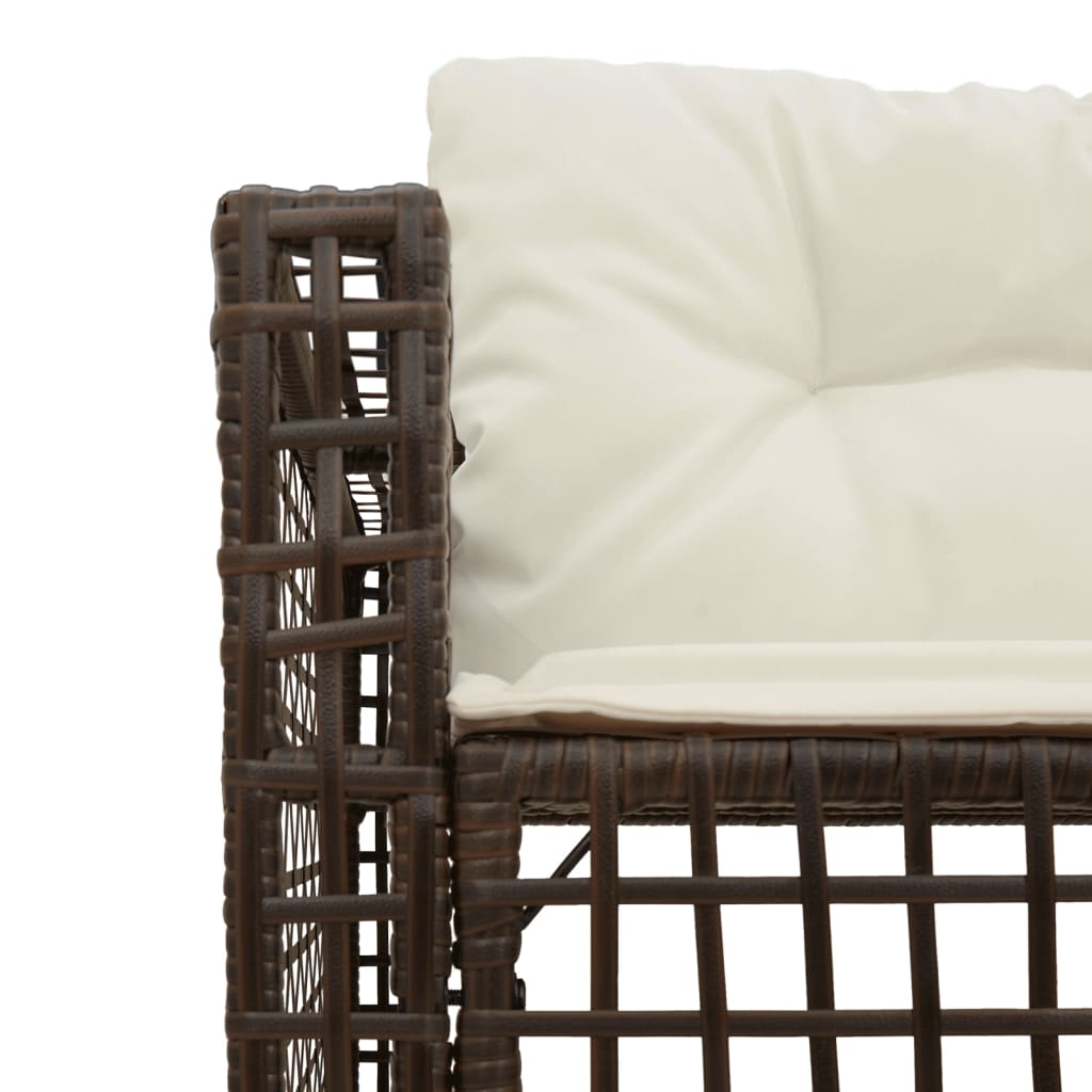 L-shaped garden sofa with cushions and footstool brown poly rattan