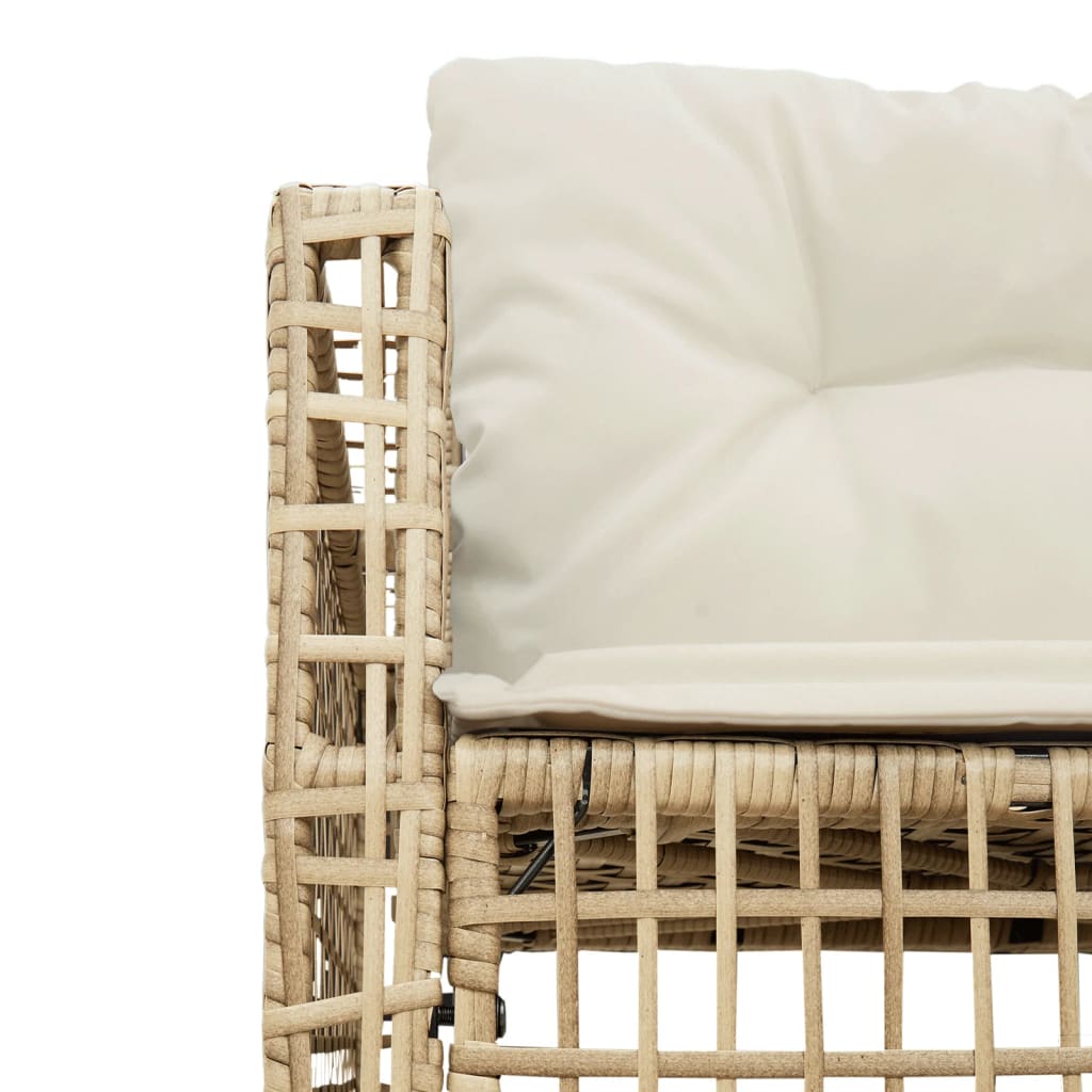 L-shaped garden sofa with cushions and footstool beige poly rattan