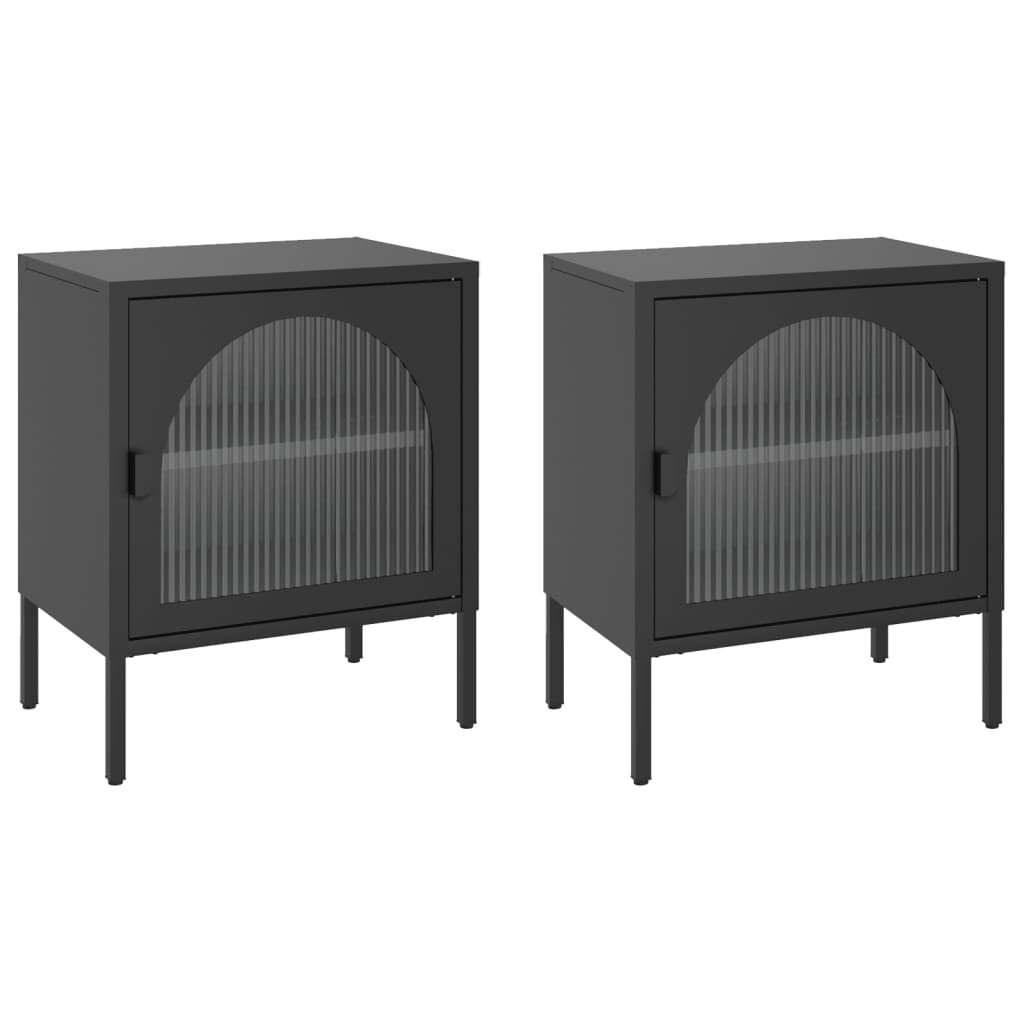 Tables de chevet, lot de 2, noir, 50 x 35 x 60 cm, verre et acier