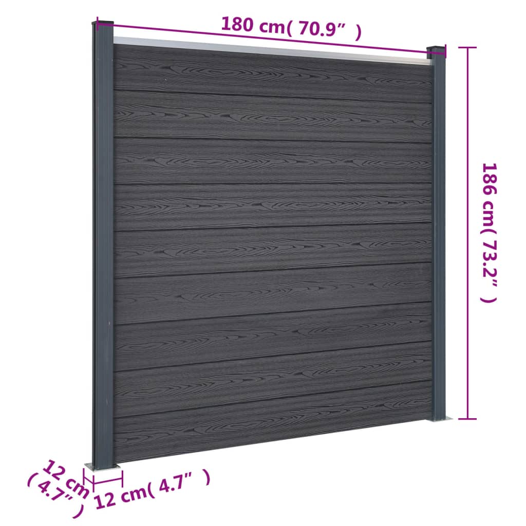 Zaunelement-Set Grau 353x186 cm WPC