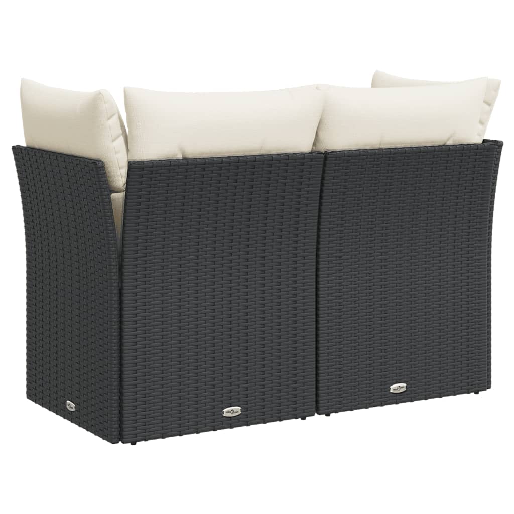 Garden Sofa with Cushions 2-Seater Black Poly Rattan