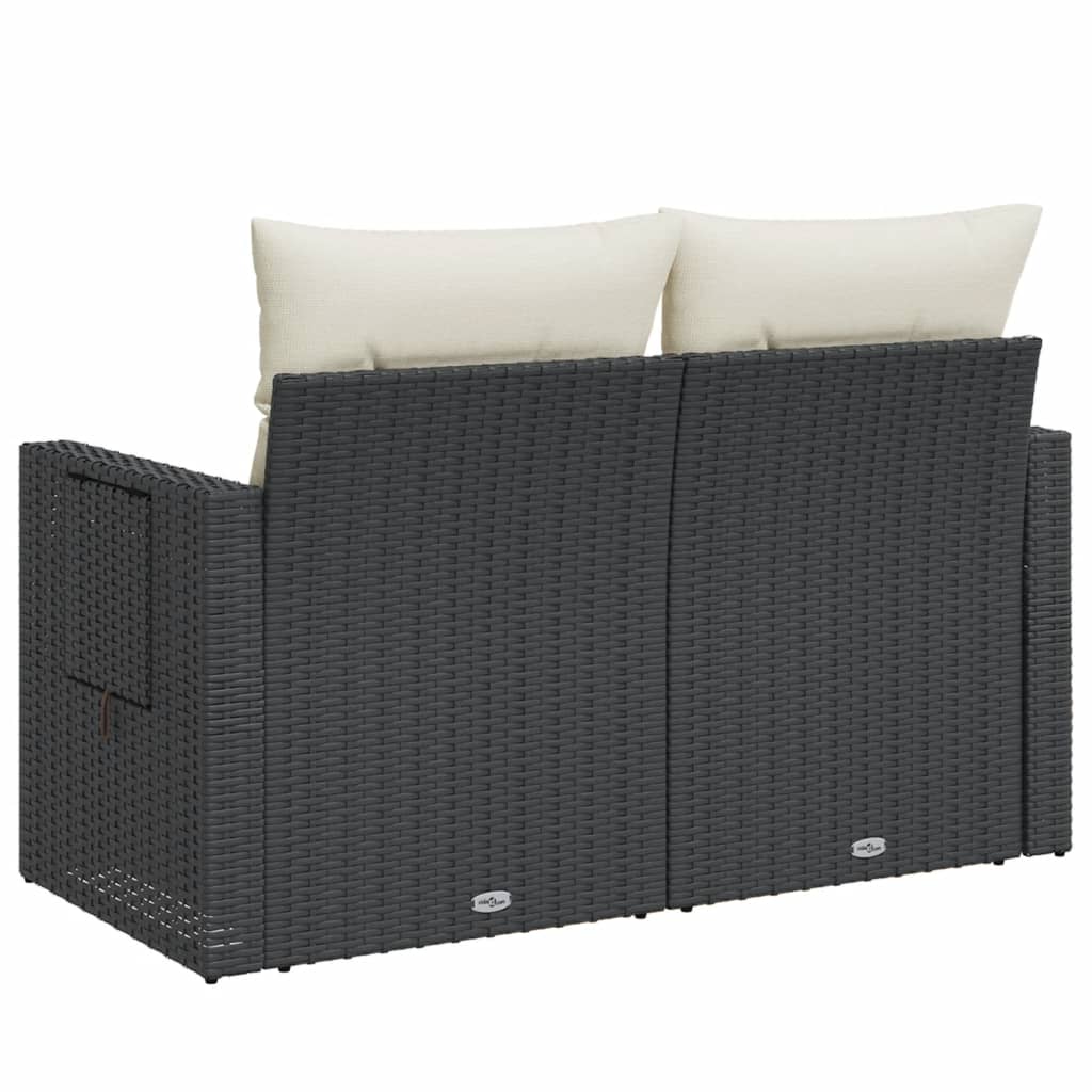 Garden Sofa with Cushions 2-Seater Black Poly Rattan