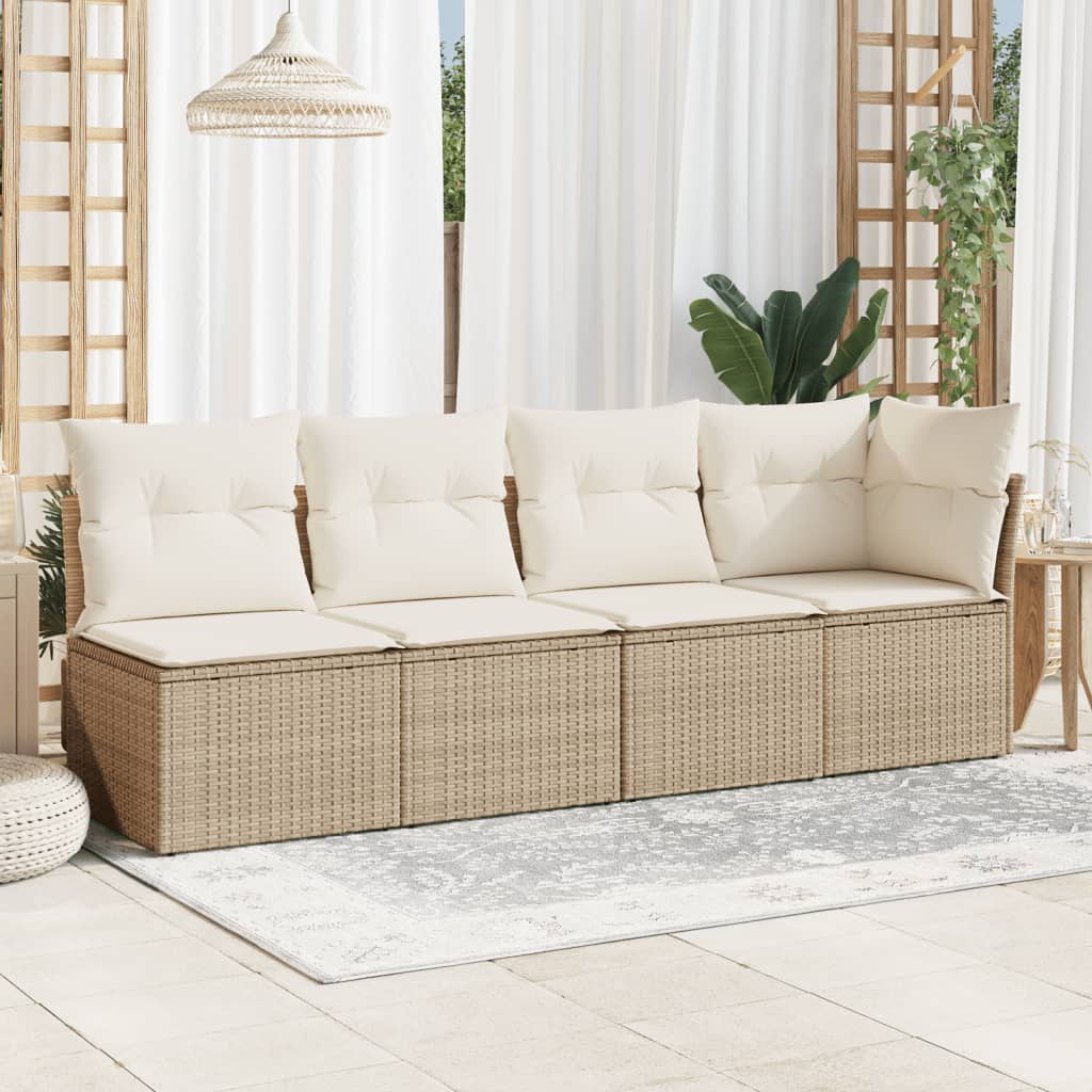 Garden Sofa with Cushions 4-Seater Beige Poly Rattan