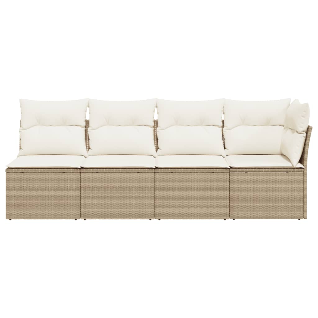Garden Sofa with Cushions 4-Seater Beige Poly Rattan