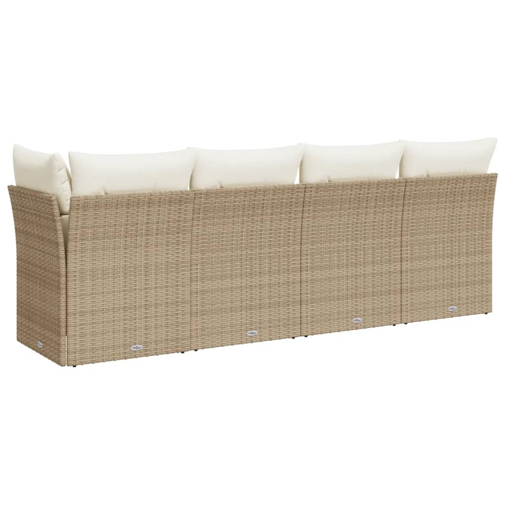 Garden Sofa with Cushions 4-Seater Beige Poly Rattan