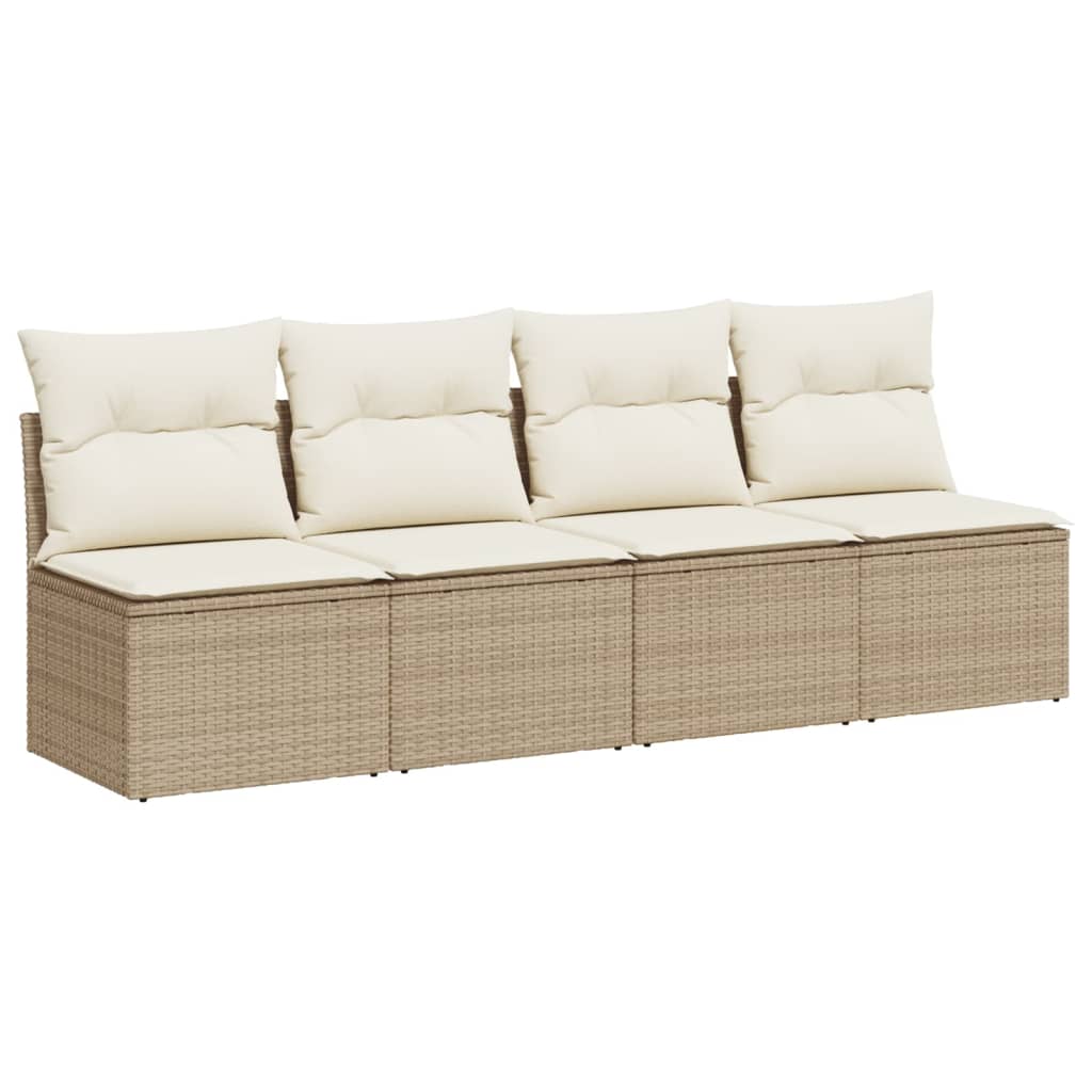 Garden Sofa with Cushions 4-Seater Beige Poly Rattan