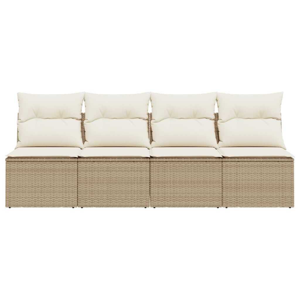 Garden Sofa with Cushions 4-Seater Beige Poly Rattan